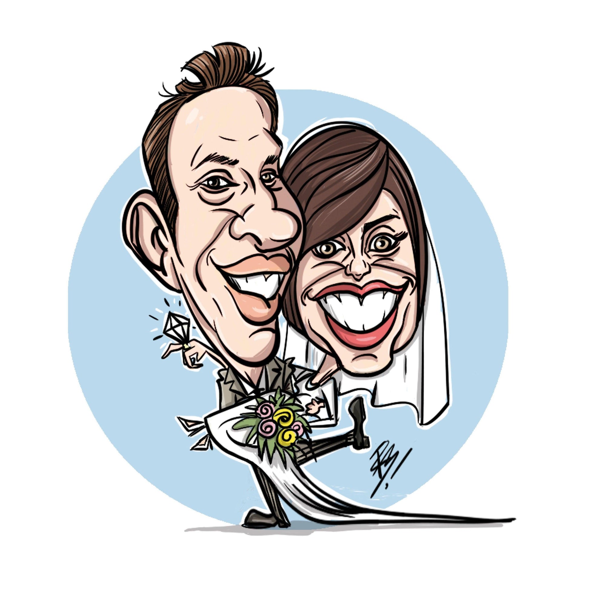 Caricatura pareja de novios personalizada a Color - CaricaturasMon