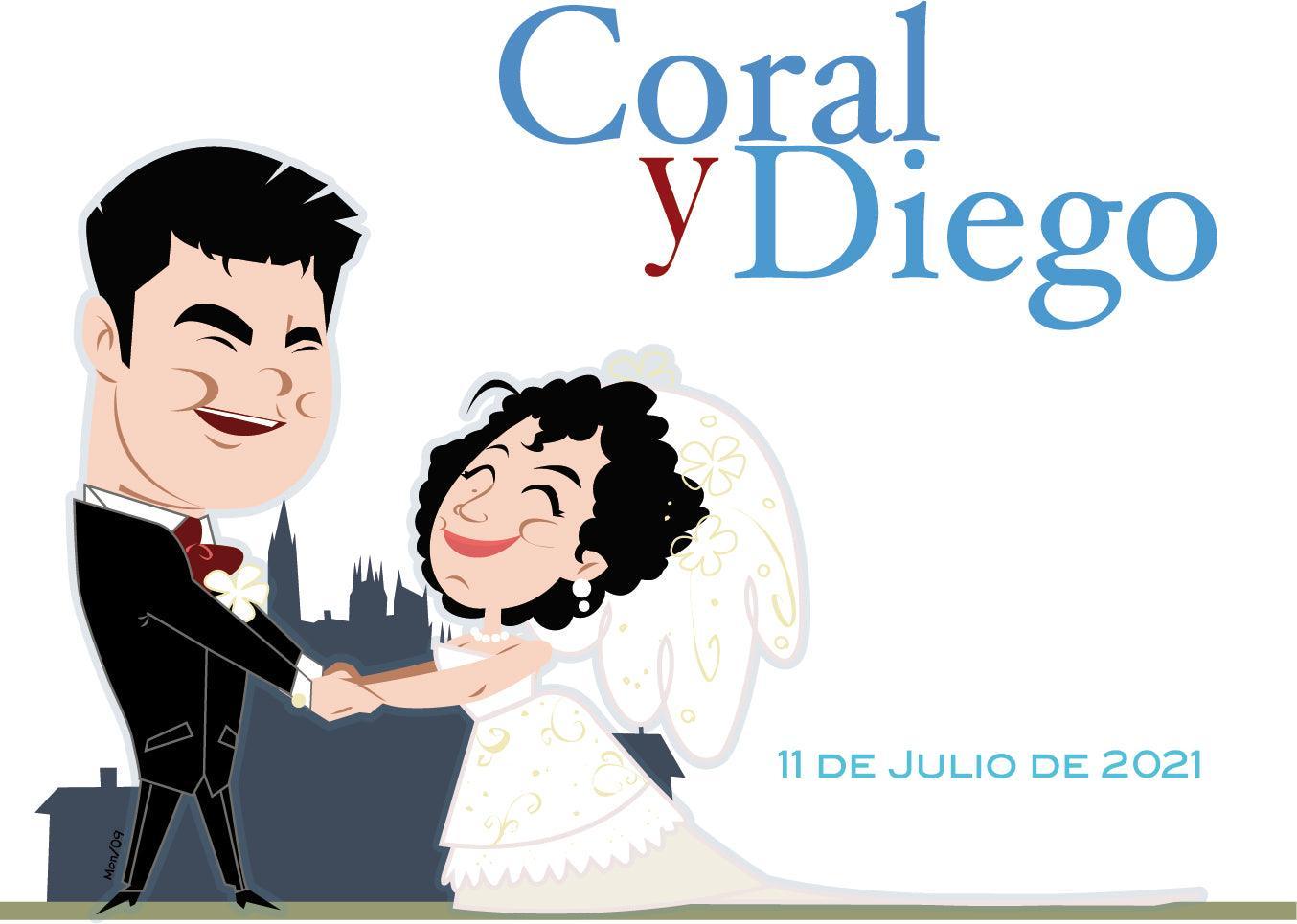 Retrato caricatura de novios para invitación de boda