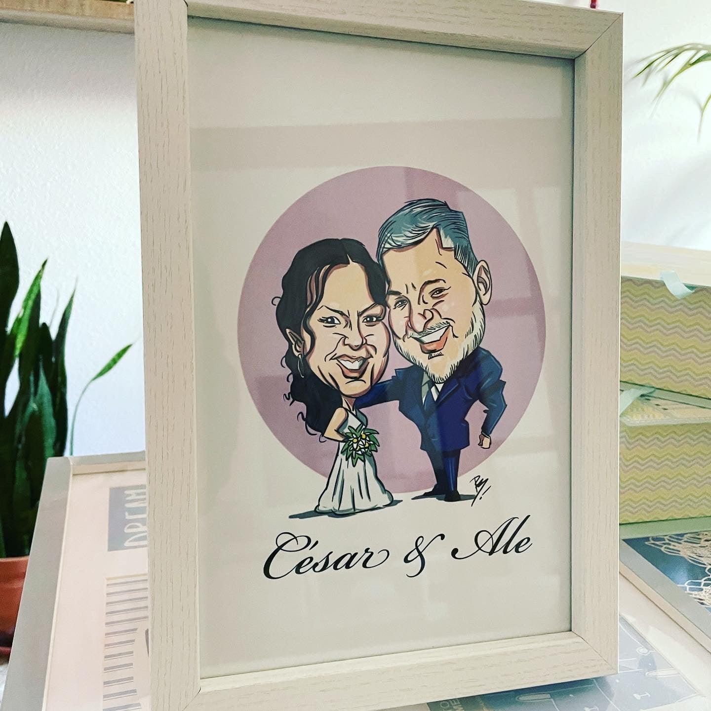 Caricatura a color de pareja como regalo de aniversario