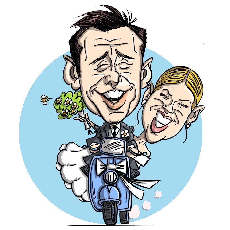 Caricatura a color de pareja como regalo de aniversario